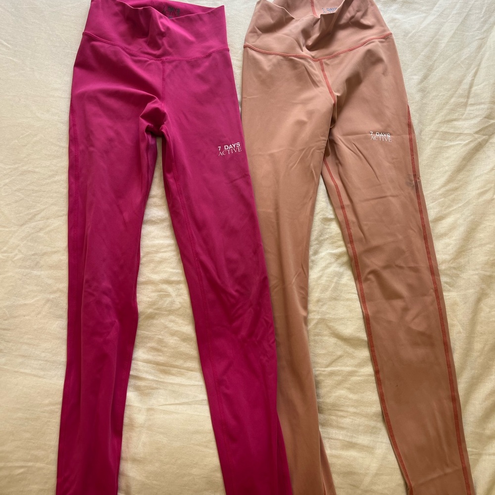 7 Days Active Pink and Tan Leggings